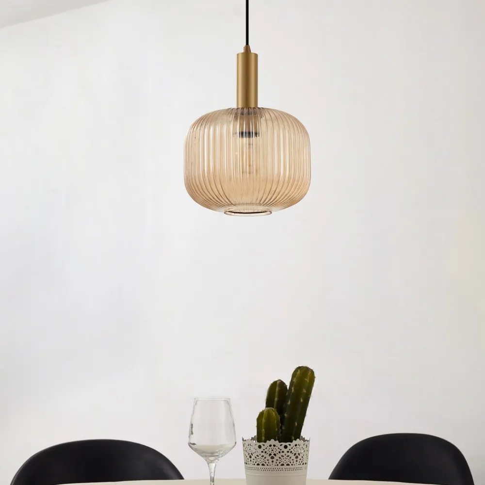 Pendellamper|Pendellamper ^ Lindby hængelampe Doroteo, 25 cm, 1 lyskilde, ravfarvet, glas