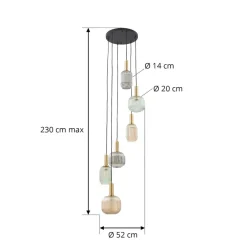 Lindby Pendellamper > hængelampe Doroteo, 6 lyskilder, grøn/amber/grå, glas