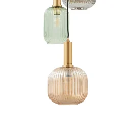 Lindby Pendellamper > hængelampe Doroteo, 6 lyskilder, grøn/amber/grå, glas