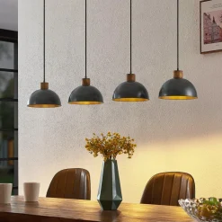 Pendellamper|Pendellamper ^ Lindby hængelampe Durbis, 116 cm, 4 lyskilder, grå, træ, E27