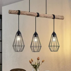 Lindby Pendellamper > hængelampe Eldarion, 90 cm, 3 lyskilder, træ, E27