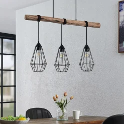 Lindby Pendellamper > hængelampe Eldarion, 90 cm, 3 lyskilder, træ, E27