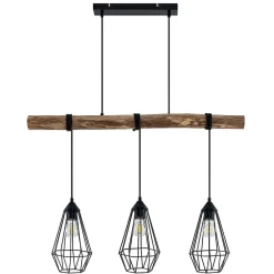 Lindby Pendellamper > hængelampe Eldarion, 90 cm, 3 lyskilder, træ, E27
