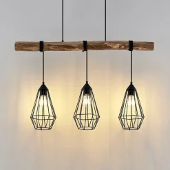 Lindby Pendellamper > hængelampe Eldarion, 90 cm, 3 lyskilder, træ, E27
