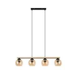 Lindby Pendellamper|Pendellamper > hængelampe Enrique, amber, 4 lyskilder, glas, træ, E27