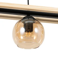 Lindby Pendellamper|Pendellamper > hængelampe Enrique, amber, 4 lyskilder, glas, træ, E27
