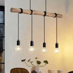 Pendellamper|Pendellamper ^ Lindby hængelampe Ferris, 4 lyskilder, 90 cm, træ, E27