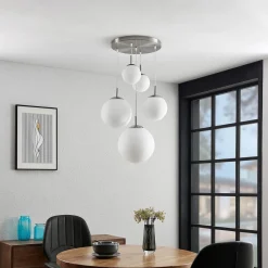 Pendellamper|Pendellamper ^ Lindby hængelampe Heleska, hvid, glas, 5 lyskilder, Ø 50 cm