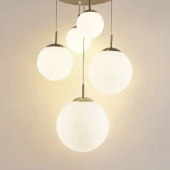 Pendellamper|Pendellamper ^ Lindby hængelampe Heleska, hvid, glas, 5 lyskilder, Ø 50 cm