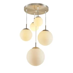 Pendellamper|Pendellamper ^ Lindby hængelampe Heleska, hvid, glas, 5 lyskilder, Ø 50 cm