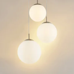 Pendellamper|Pendellamper ^ Lindby hængelampe Heleska, hvid, glas, 3 lyskilder, Ø 47cm