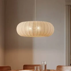 Lindby Pendellamper|Pendellamper > Hængelampe Helin, beige, Ø 70 cm, tekstil, 3 x E27