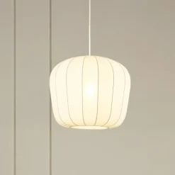 Pendellamper|Pendellamper ^ Lindby hængelampe Helin, hvid, Ø 35 cm, stof
