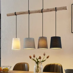 Lindby Pendellamper|Pendellamper > hængelampe Hinai, sort/grå/hvid, tekstil, 116 cm