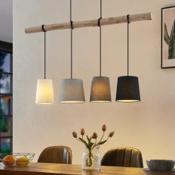 Lindby Pendellamper|Pendellamper > hængelampe Hinai, sort/grå/hvid, tekstil, 116 cm