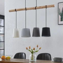 Lindby Pendellamper|Pendellamper > hængelampe Hinai, sort/grå/hvid, tekstil, 116 cm