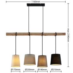 Lindby Pendellamper|Pendellamper > hængelampe Hinai, sort/grå/hvid, tekstil, 116 cm