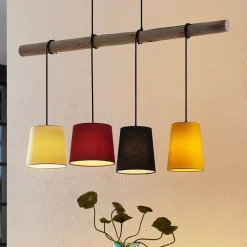 Lindby Pendellamper > hængelampe Hinai, sort/rød/gul, tekstil, 116 cm