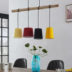 Lindby Pendellamper > hængelampe Hinai, sort/rød/gul, tekstil, 116 cm