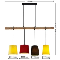 Lindby Pendellamper > hængelampe Hinai, sort/rød/gul, tekstil, 116 cm