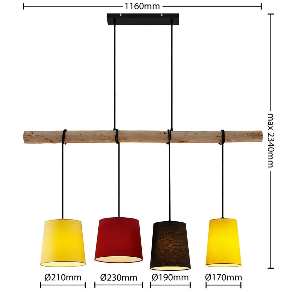 Lindby Pendellamper > hængelampe Hinai, sort/rød/gul, tekstil, 116 cm