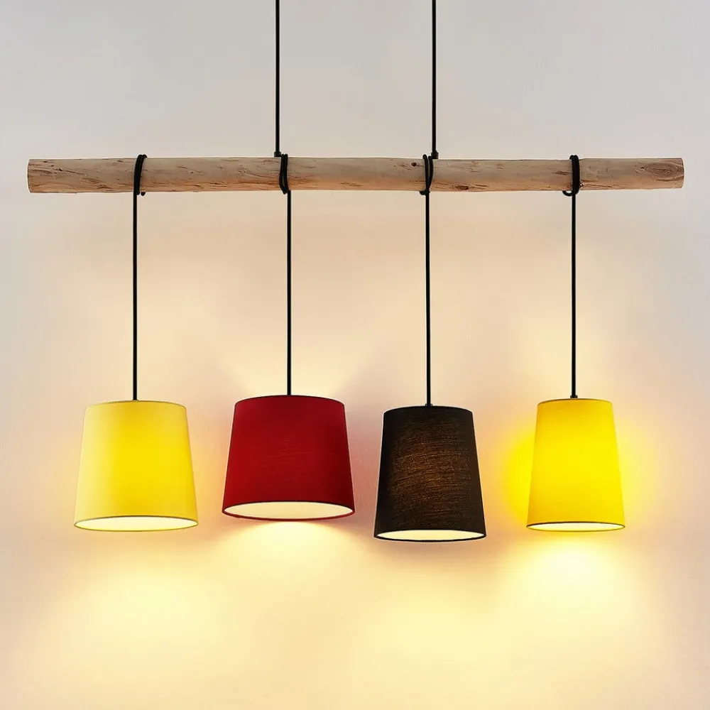 Lindby Pendellamper > hængelampe Hinai, sort/rød/gul, tekstil, 116 cm