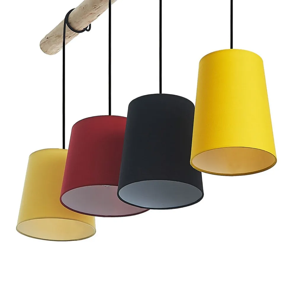 Lindby Pendellamper > hængelampe Hinai, sort/rød/gul, tekstil, 116 cm