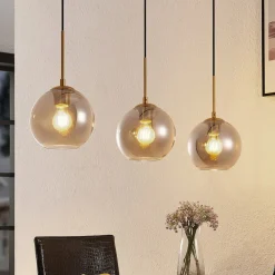 Lindby Pendellamper|Pendellamper > hængelampe Hiwana, røggrå, glas, 3 lyskilder
