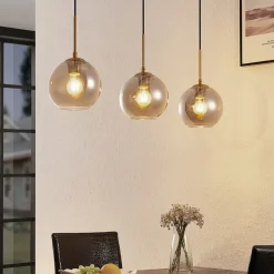 Lindby Pendellamper|Pendellamper > hængelampe Hiwana, røggrå, glas, 3 lyskilder