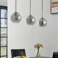 Lindby Pendellamper|Pendellamper > hængelampe Hiwana, røggrå, glas, 3 lyskilder