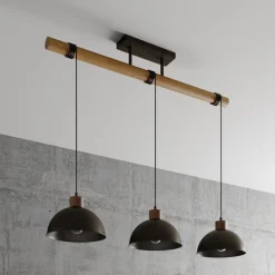 Lindby Pendellamper > hængelampe Holgar, grå, 3 lyskilder, træ, metal, E27