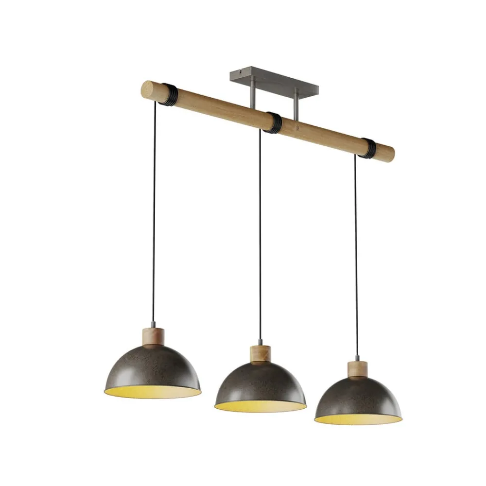 Lindby Pendellamper > hængelampe Holgar, grå, 3 lyskilder, træ, metal, E27