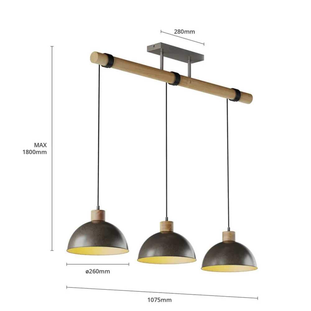 Lindby Pendellamper > hængelampe Holgar, grå, 3 lyskilder, træ, metal, E27