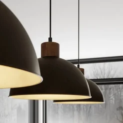 Lindby Pendellamper > hængelampe Holgar, grå, 3 lyskilder, træ, metal, E27