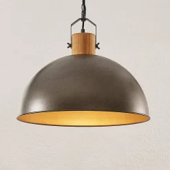 Pendellamper ^ Lindby hængelampe Holgar, grøn, træ, metal, Ø 45 cm, E27