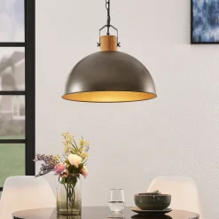 Pendellamper ^ Lindby hængelampe Holgar, grøn, træ, metal, Ø 45 cm, E27
