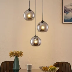 Lindby Pendellamper|Pendellamper > hængelampe Jurian, 32 cm, 3 lyskilder, sort/røget, glas