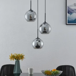 Lindby Pendellamper|Pendellamper > hængelampe Jurian, 32 cm, 3 lyskilder, sort/røget, glas