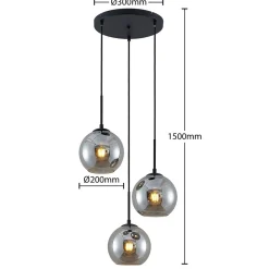 Lindby Pendellamper|Pendellamper > hængelampe Jurian, 32 cm, 3 lyskilder, sort/røget, glas