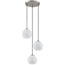 Pendellamper ^ Lindby hængelampe Jurian, Ø 32 cm, 3 lyskilder, nikkel/opal, glas