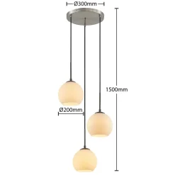 Pendellamper ^ Lindby hængelampe Jurian, Ø 32 cm, 3 lyskilder, nikkel/opal, glas