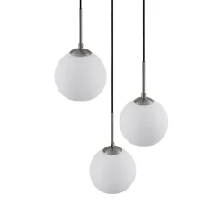 Pendellamper ^ Lindby hængelampe Jurian, Ø 32 cm, 3 lyskilder, nikkel/opal, glas