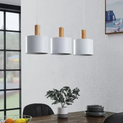 Lindby Pendellamper|Pendellamper > hængelampe Kadir, 73 cm, 3 lyskilder, hvid, træ