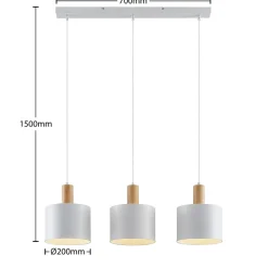 Lindby Pendellamper|Pendellamper > hængelampe Kadir, 73 cm, 3 lyskilder, hvid, træ