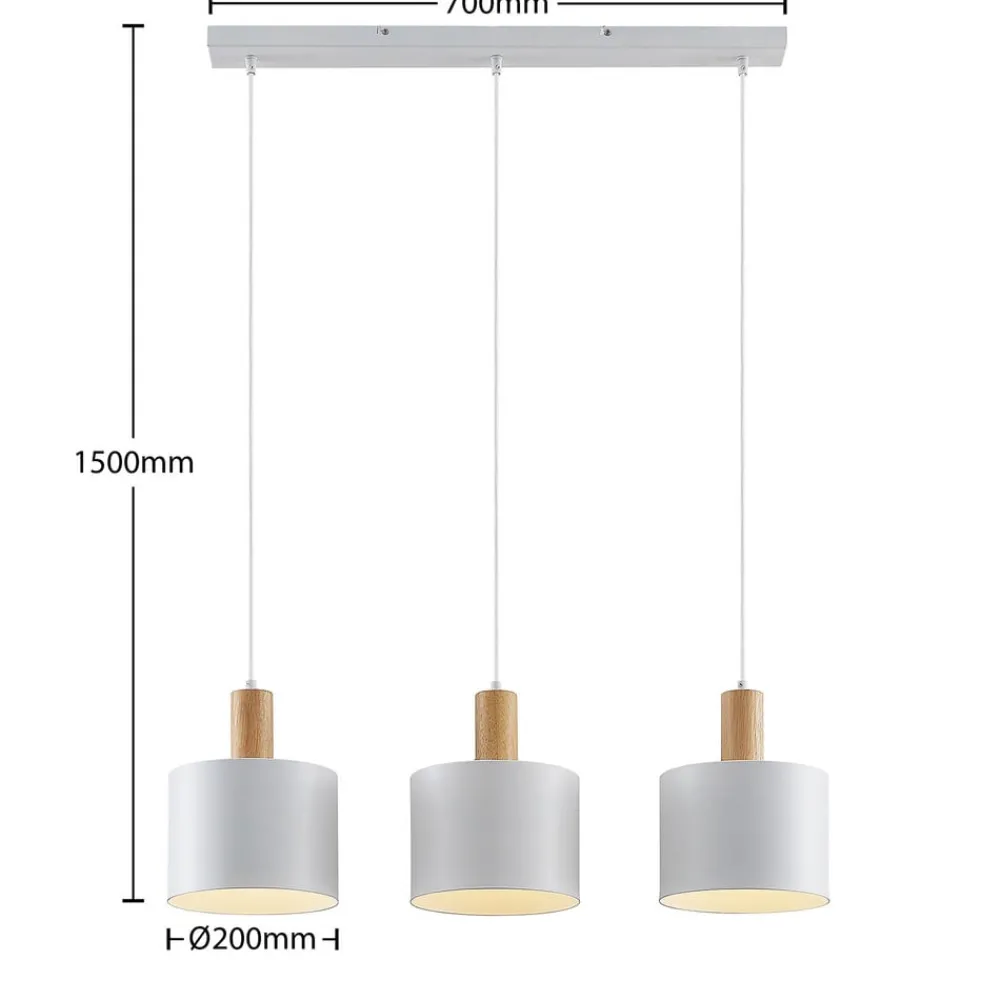 Lindby Pendellamper|Pendellamper > hængelampe Kadir, 73 cm, 3 lyskilder, hvid, træ