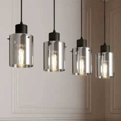 Pendellamper|Pendellamper ^ Lindby hængelampe Kourtney, 4 lyskilder, sort/grå, glas, E27