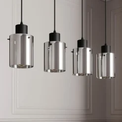 Pendellamper|Pendellamper ^ Lindby hængelampe Kourtney, 4 lyskilder, sort/grå, glas, E27