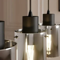 Pendellamper|Pendellamper ^ Lindby hængelampe Kourtney, 4 lyskilder, sort/grå, glas, E27