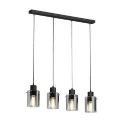 Pendellamper|Pendellamper ^ Lindby hængelampe Kourtney, 4 lyskilder, sort/grå, glas, E27