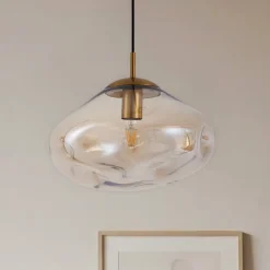 Lindby Pendellamper|Pendellamper > hængelampe Lelia, ravfarvet, glas, Ø 35 cm